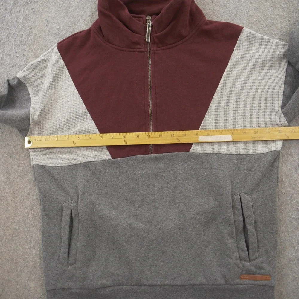 Buckle BKE Sweater Mens Medium  Gray Red Mock Neck Knit 1/4 Zip Pullover